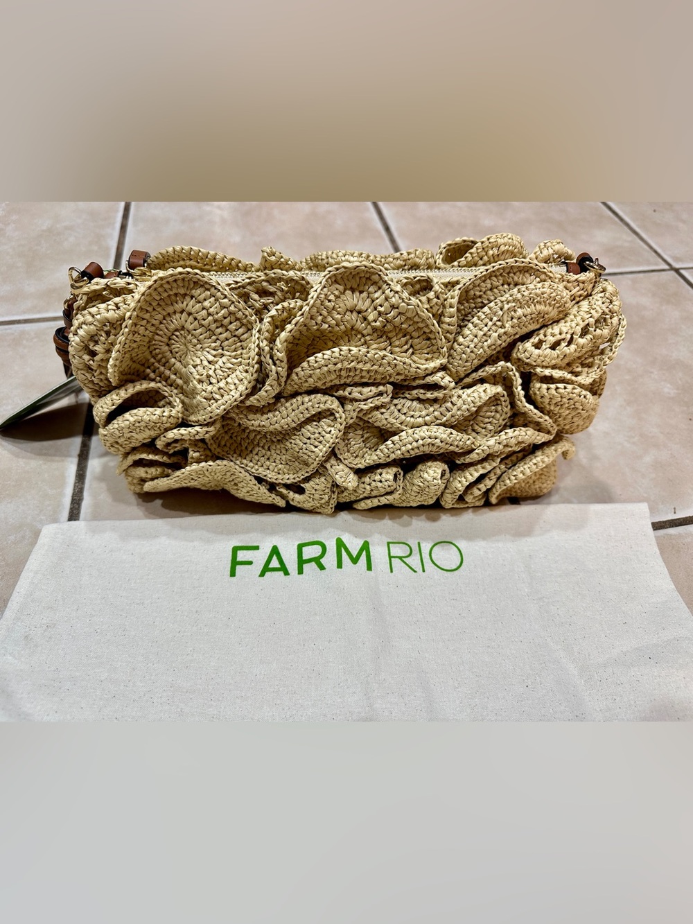 FARM Rio Natural Straw Ruffle Clutch